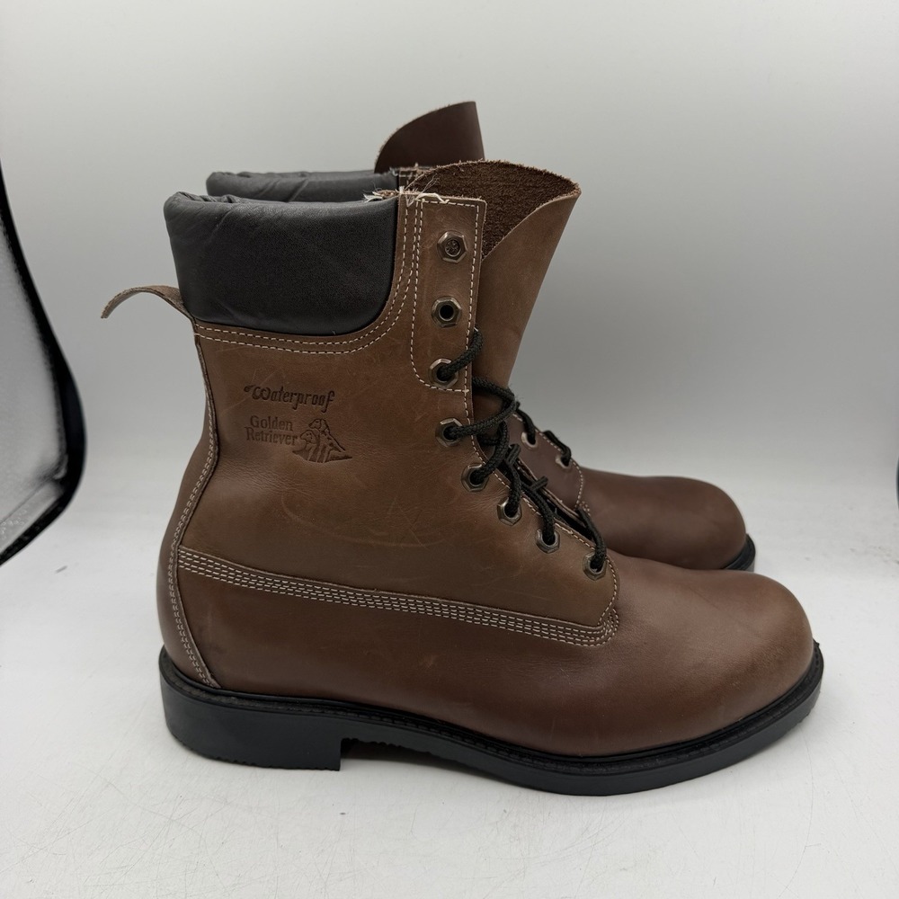 Vintage Golden Retreiver Boots Mens Sz 9 EE WIDE Brown Leather Waterproof Combat